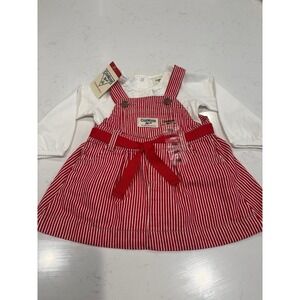 OshKosh Bgosh Baby Girl Red White Striped Jumper Dress Bodysuit Set 6M